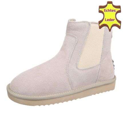 Leder Damen Stiefeletten - beige