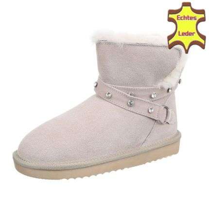 Leder Damen Stiefeletten - beige