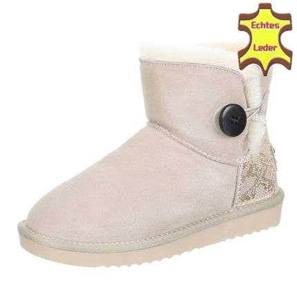 Leder Damen Stiefeletten - beige