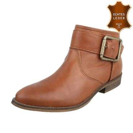 Damen Leder Stiefeletten - cognac