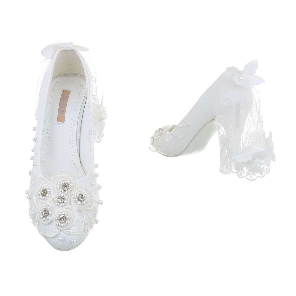 Pantofi cu toc înalt de nuntă pentru femei - alb - image 3