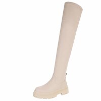Damen Overknee-Stiefel - beige