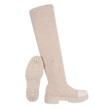 Damen Overknee-Stiefel - beige