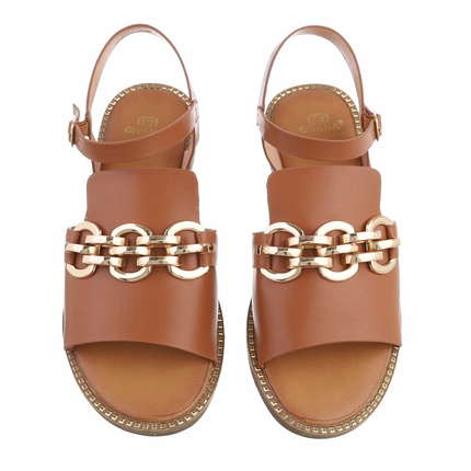 Damen Flache Sandalen - camel