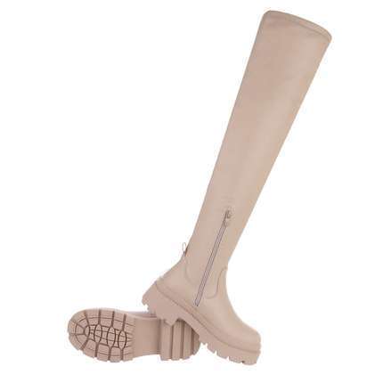 Damen Overknee-Stiefel - beige