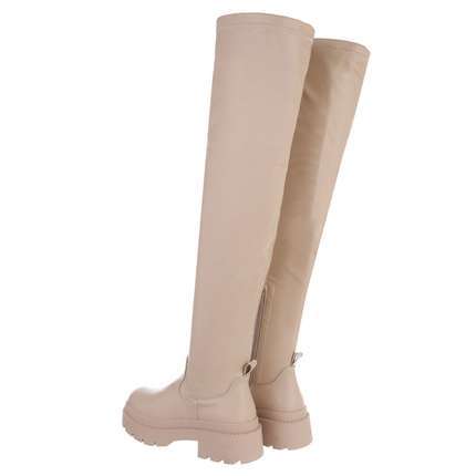 Damen Overknee-Stiefel - beige