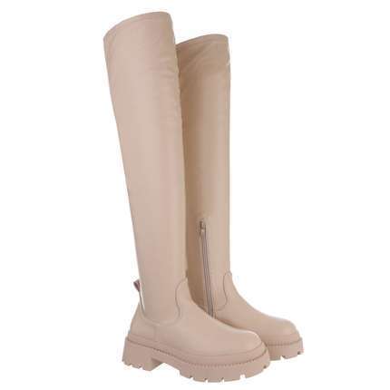 Damen Overknee-Stiefel - beige