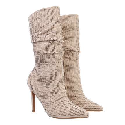 Damen High-Heel Stiefeletten - beige