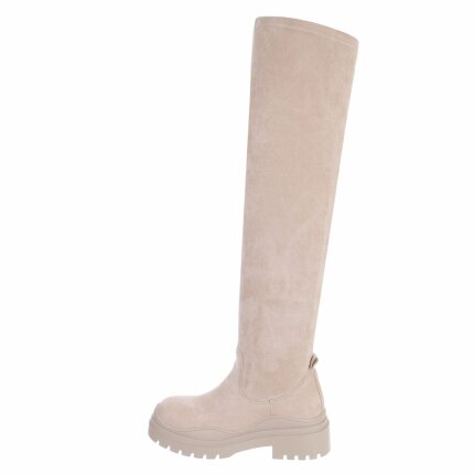 Damen Overknee-Stiefel - beige