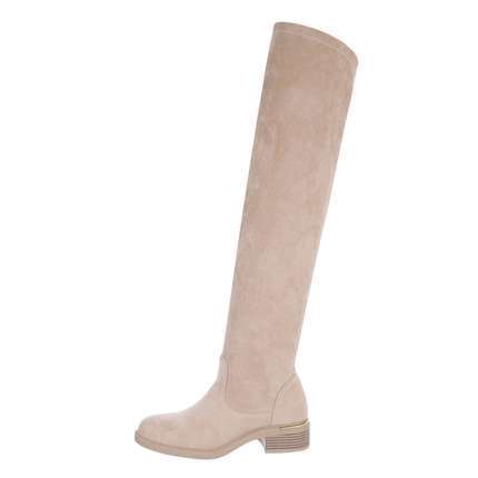 Damen Overknee-Stiefel - beigesuede