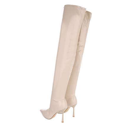 Damen Overknee-Stiefel - beige