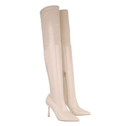 Damen Overknee-Stiefel - beige