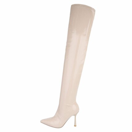 Damen Overknee-Stiefel - beige Gr. 38