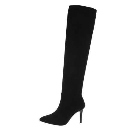 Damen Overknee-Stiefel - blacksuede Gr. 36