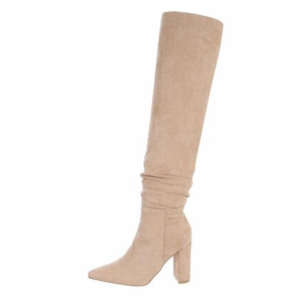 Damen Overknee-Stiefel - beige