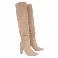 Damen Overknee-Stiefel - beige