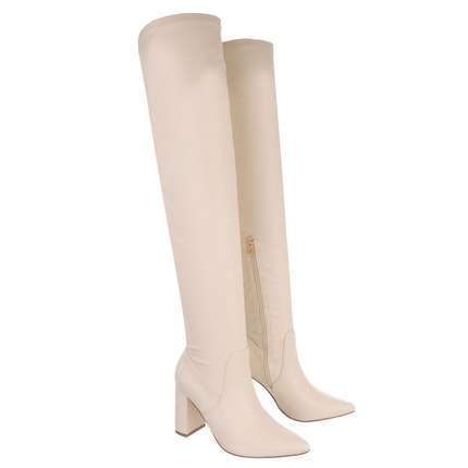 Damen Overknee-Stiefel - beige