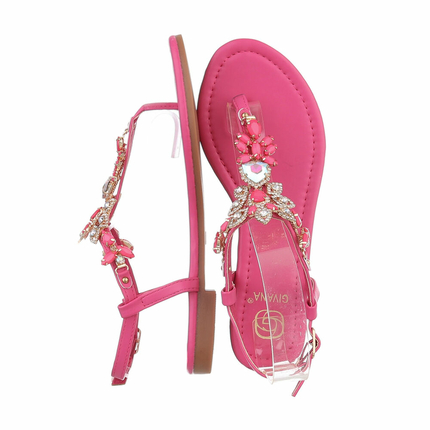 Damen Flache Sandalen - fushia