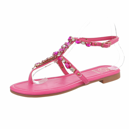 Damen Flache Sandalen - fushia