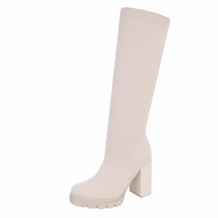Damen High-Heel Stiefel - beige Gr. 38