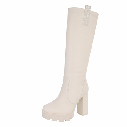 Damen High-Heel Stiefel - beige Gr. 39