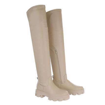 Damen Overknee-Stiefel - beigepu