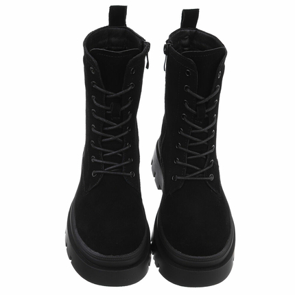 Damen Echtleder Schnrstiefeletten - black