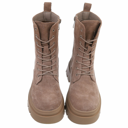 Damen Echtleder Schnrstiefeletten - taupe