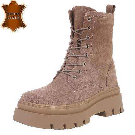 Damen Echtleder Schnrstiefeletten - taupe Gr. 37