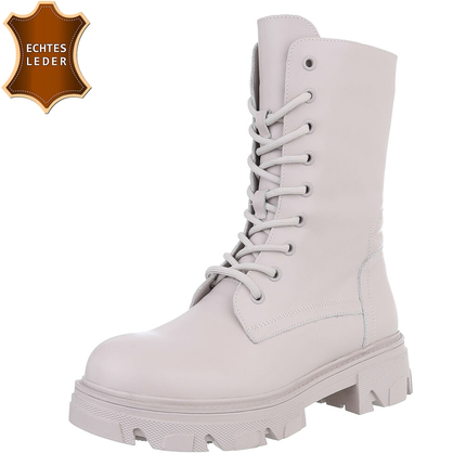 Damen Echtleder Schnrstiefeletten - beige Gr. 38