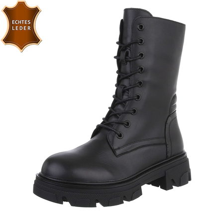 Damen Echtleder Schnrstiefeletten - black Gr. 37