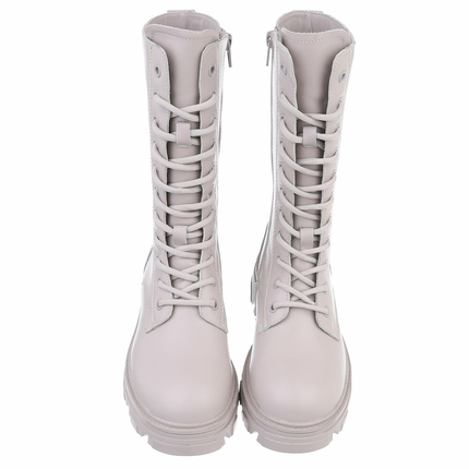 Damen Echtleder Schnrstiefeletten - beige