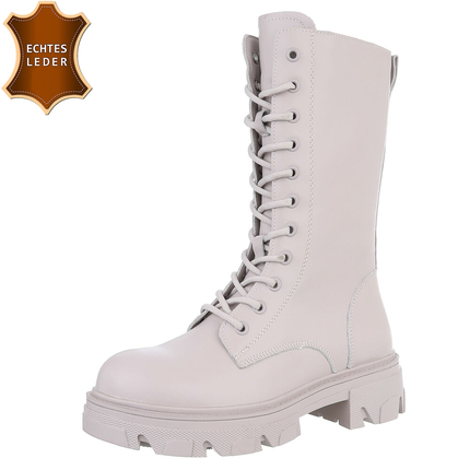 Damen Echtleder Schnrstiefeletten - beige Gr. 39