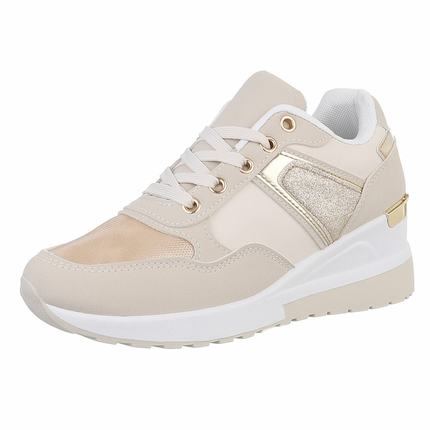 Damen Keilabsatz-Sneakers - beige Gr. 37