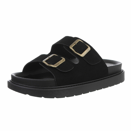 Leder Damen Pantoletten - black Gr. 38