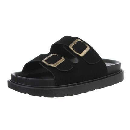 Leder Damen Pantoletten - black Gr. 39