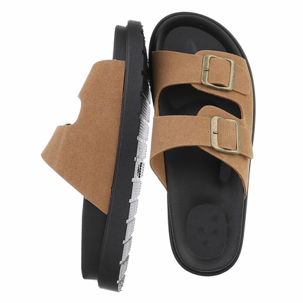 Leder Damen Pantoletten - camel