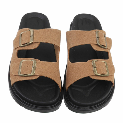 Leder Damen Pantoletten - camel