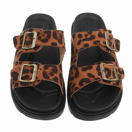 Leder Damen Pantoletten - leopard