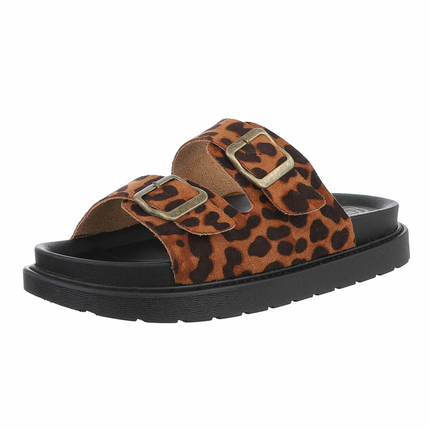 Leder Damen Pantoletten - leopard Gr. 38