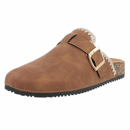 Damen Pantoletten - camel - 12 Paar
