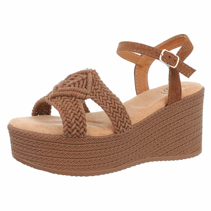 Damen Keilsandaletten - camel - 12 Paar