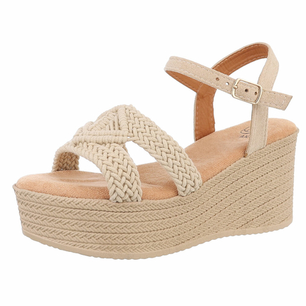 Damen Keilsandaletten - khaki - 12 Paar