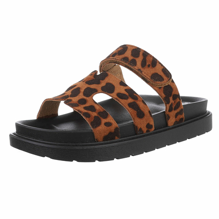 Damen Pantoletten - leopard - 12 Paar