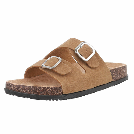 Damen Pantoletten - camel - 12 Paar