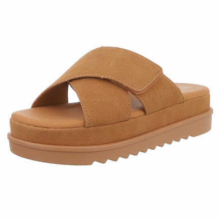 Damen Pantoletten - camel - 12 Paar
