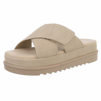 Damen Pantoletten - khaki - 12 Paar