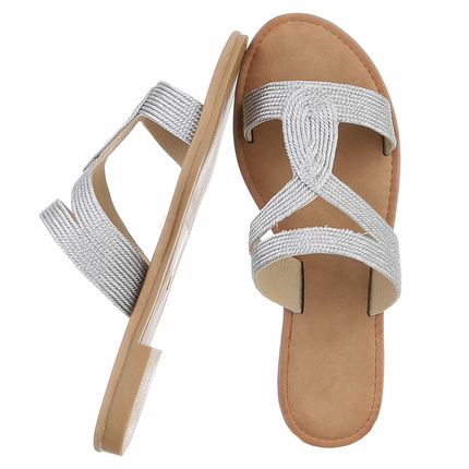 Damen Flache Sandalen - silver