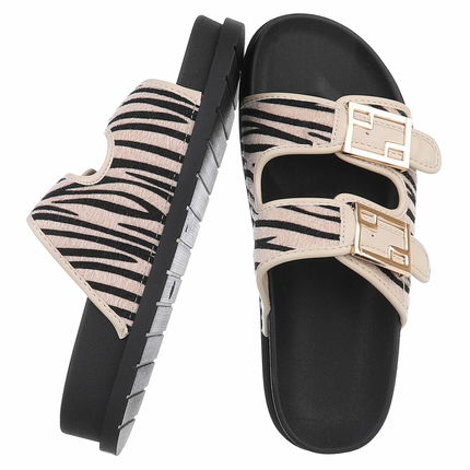 Damen Pantoletten - beigezebra
