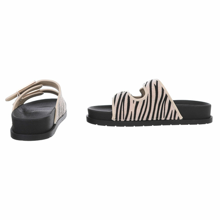 Damen Pantoletten - beigezebra
